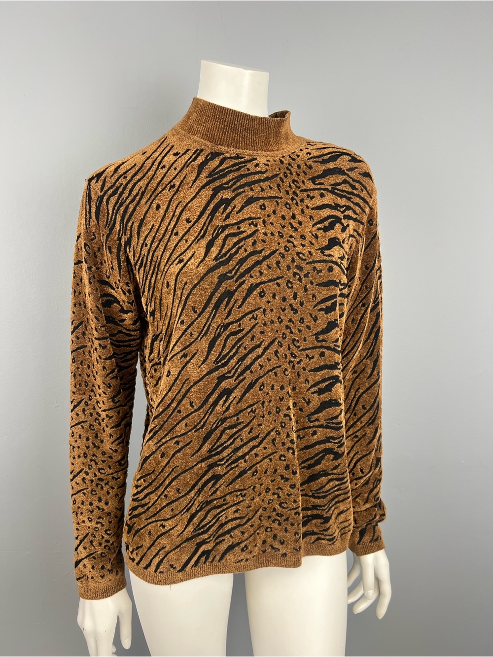 Tradition Brown Animal Print Mock Neck Sweater